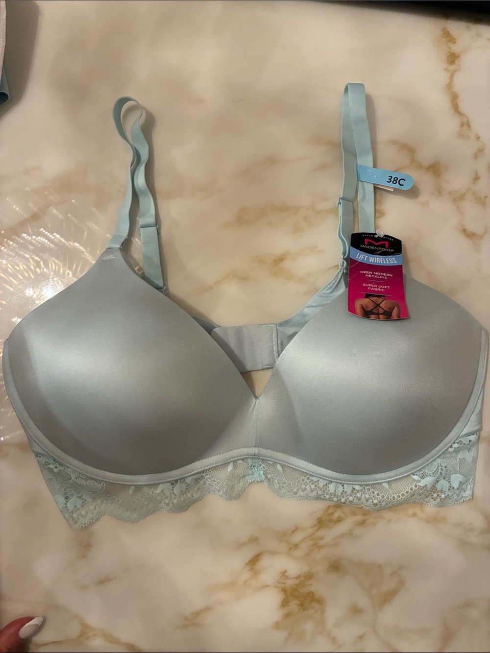 Maidenform Pale Blue Lace-Trim Wireless T-Shirt Bra